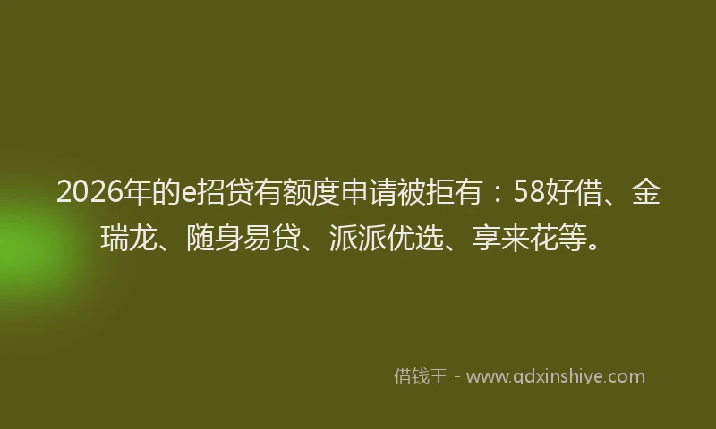 2026年的e招贷有额度申请被拒有:58好借、金瑞龙、随身易贷、派派优选、享来花等。