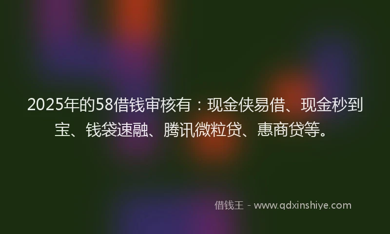 2025年的58借钱审核有:现金侠易借、现金秒到宝、钱袋速融、腾讯微粒贷、惠商贷等。