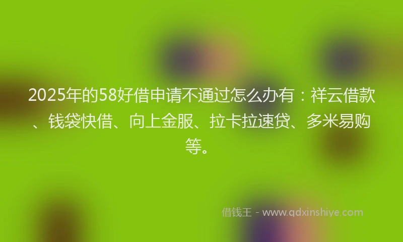 2025年的58好借申请不通过怎么办有：祥云借款、钱袋快借、向上金服、拉卡拉速贷、多米易购等。