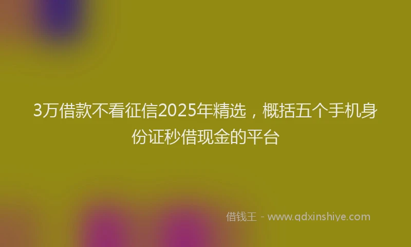 3万借款不看征信2025年精选,概括五个手机身份证秒借现金的平台
