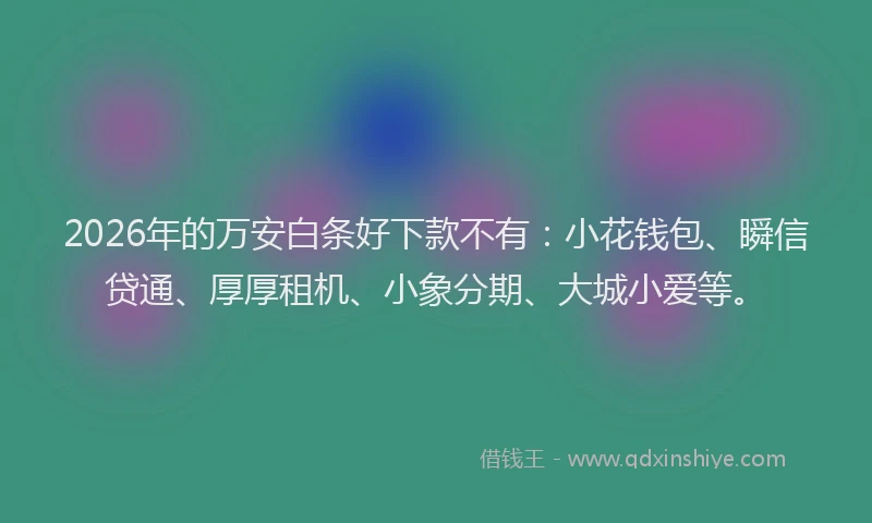 2026年的万安白条好下款不有:小花钱包、瞬信贷通、厚厚租机、小象分期、大城小爱等。