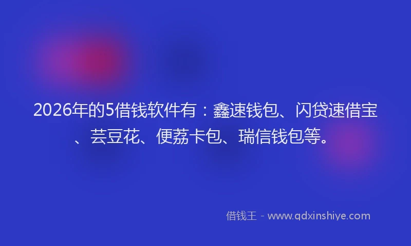 2026年的5借钱软件有:鑫速钱包、闪贷速借宝、芸豆花、便荔卡包、瑞信钱包等。