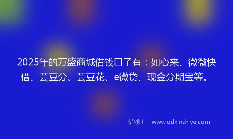 2025年的万盛商城借钱口子有：如心来、微微快借、芸豆分、芸豆花、e微贷、现金分期宝等。