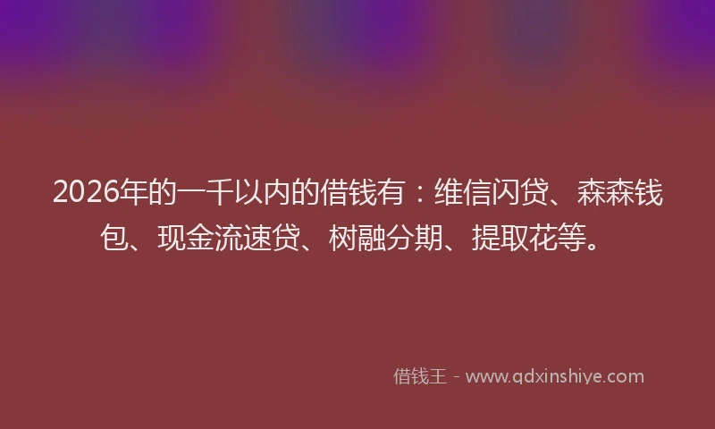 2026年的一千以内的借钱有：维信闪贷、森森钱包、现金流速贷、树融分期、提取花等。