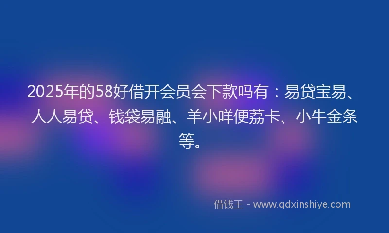 2025年的58好借开会员会下款吗有：易贷宝易、人人易贷、钱袋易融、羊小咩便荔卡、小牛金条等。