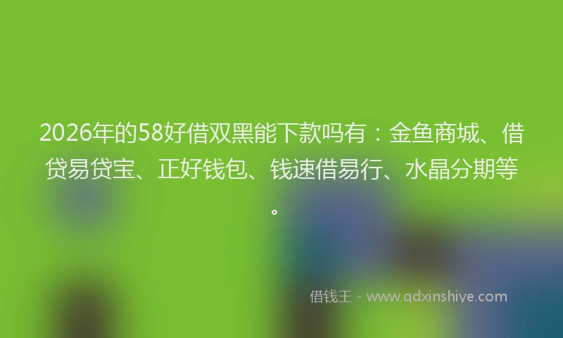 2026年的58好借双黑能下款吗有：金鱼商城、借贷易贷宝、正好钱包、钱速借易行、水晶分期等。