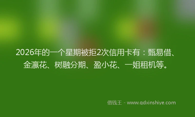 2026年的一个星期被拒2次信用卡有:甄易借、金瀛花、树融分期、盈小花、一姐租机等。