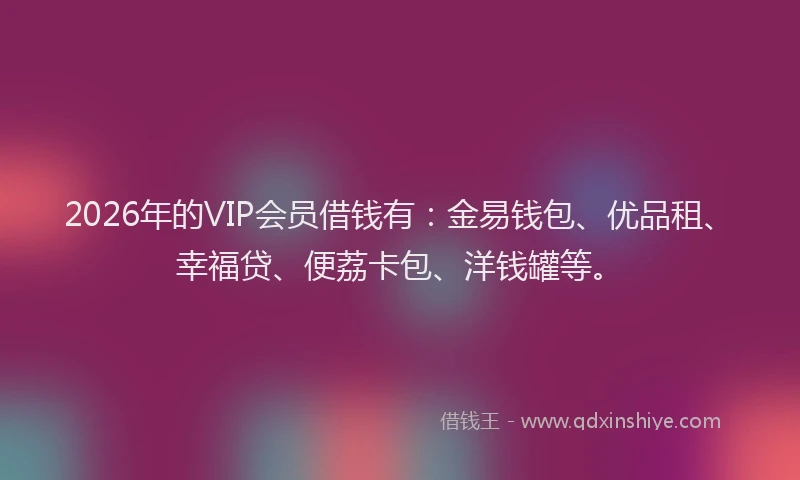 2026年的VIP会员借钱有：金易钱包、优品租、幸福贷、便荔卡包、洋钱罐等。