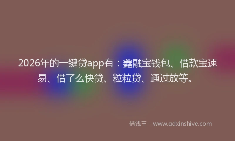 2026年的一键贷app有：鑫融宝钱包、借款宝速易、借了么快贷、粒粒贷、通过放等。