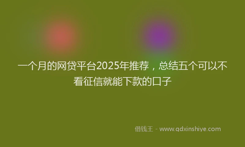 一个月的网贷平台2025年推荐，总结五个可以不看征信就能下款的口子