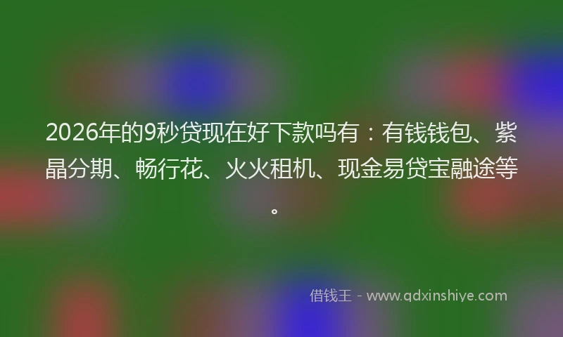 2026年的9秒贷现在好下款吗有：有钱钱包、紫晶分期、畅行花、火火租机、现金易贷宝融途等。