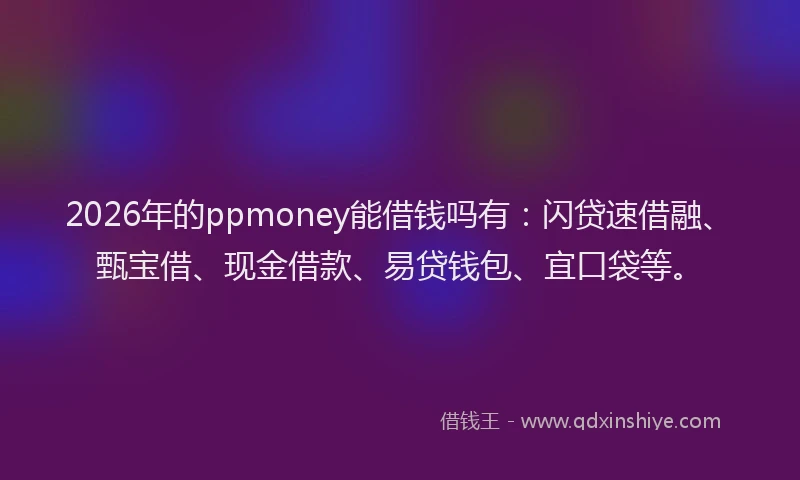 2026年的ppmoney能借钱吗有：闪贷速借融、甄宝借、现金借款、易贷钱包、宜口袋等。