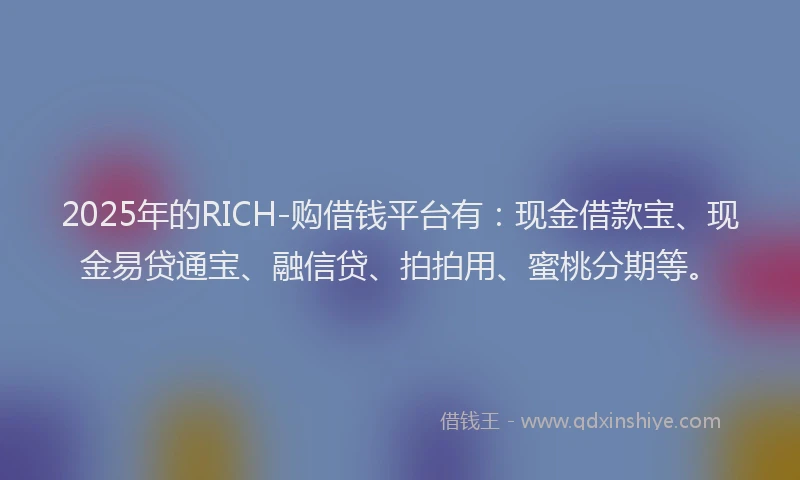 2025年的RICH-购借钱平台有：现金借款宝、现金易贷通宝、融信贷、拍拍用、蜜桃分期等。