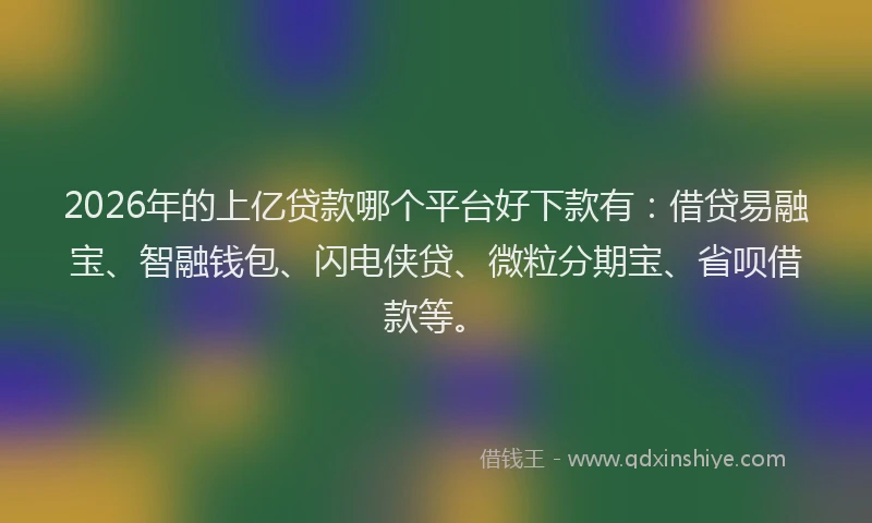 2026年的上亿贷款哪个平台好下款有：借贷易融宝、智融钱包、闪电侠贷、微粒分期宝、省呗借款等。