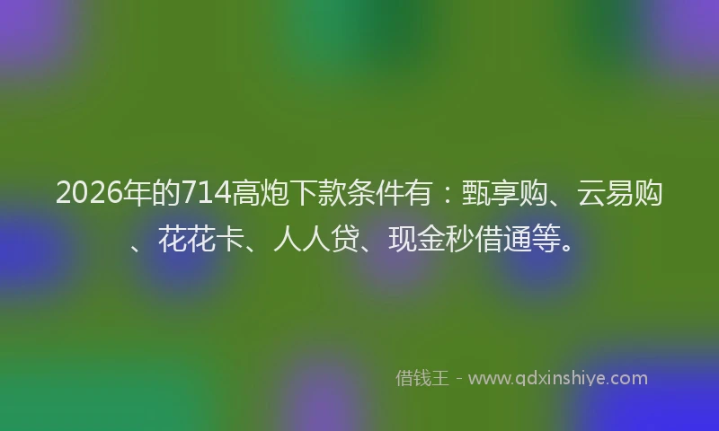 2026年的714高炮下款条件有：甄享购、云易购、花花卡、人人贷、现金秒借通等。