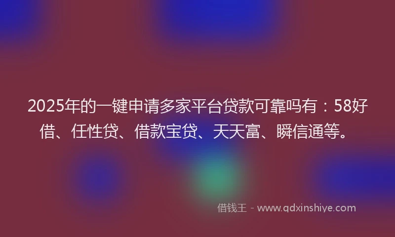 2025年的一键申请多家平台贷款可靠吗有：58好借、任性贷、借款宝贷、天天富、瞬信通等。