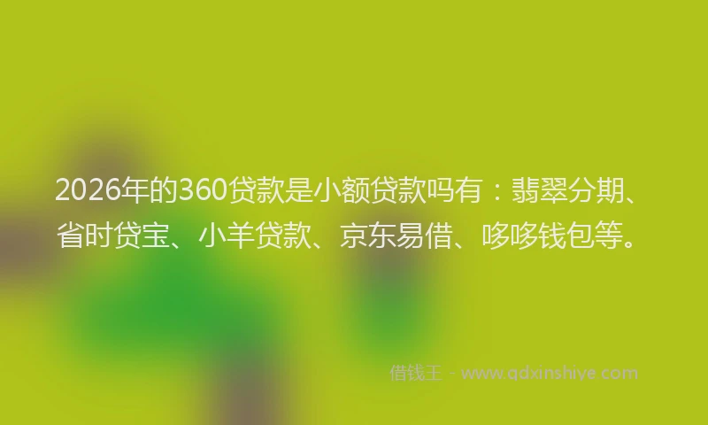 2026年的360贷款是小额贷款吗有：翡翠分期、省时贷宝、小羊贷款、京东易借、哆哆钱包等。