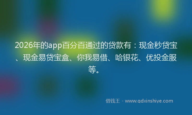 2026年的app百分百通过的贷款有：现金秒贷宝、现金易贷宝盒、你我易借、哈银花、优投金服等。