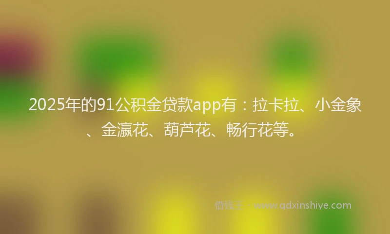 2025年的91公积金贷款app有：拉卡拉、小金象、金瀛花、葫芦花、畅行花等。