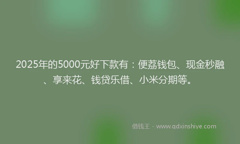 2025年的5000元好下款有:便荔钱包、现金秒融、享来花、钱贷乐借、小米分期等。