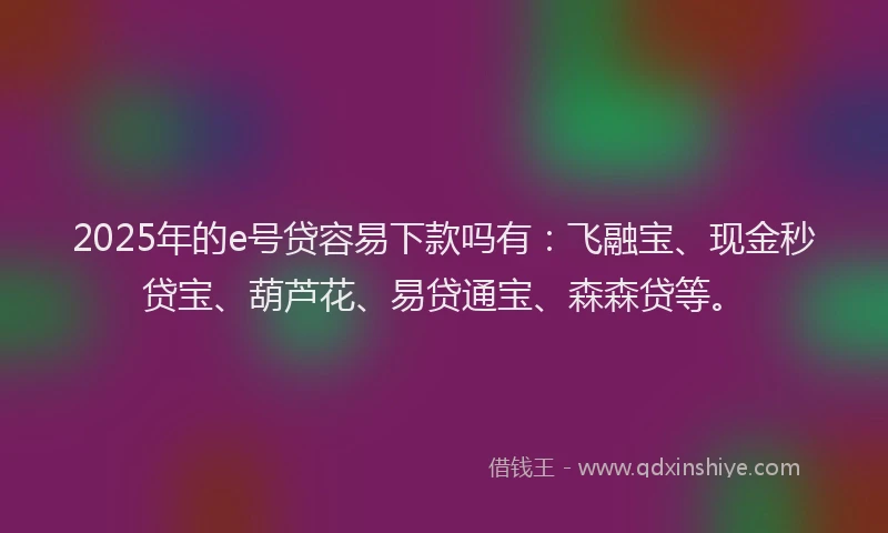 2025年的e号贷容易下款吗有:飞融宝、现金秒贷宝、葫芦花、易贷通宝、森森贷等。