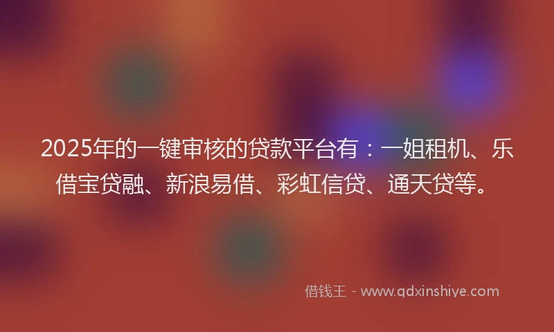 2025年的一键审核的贷款平台有：一姐租机、乐借宝贷融、新浪易借、彩虹信贷、通天贷等。