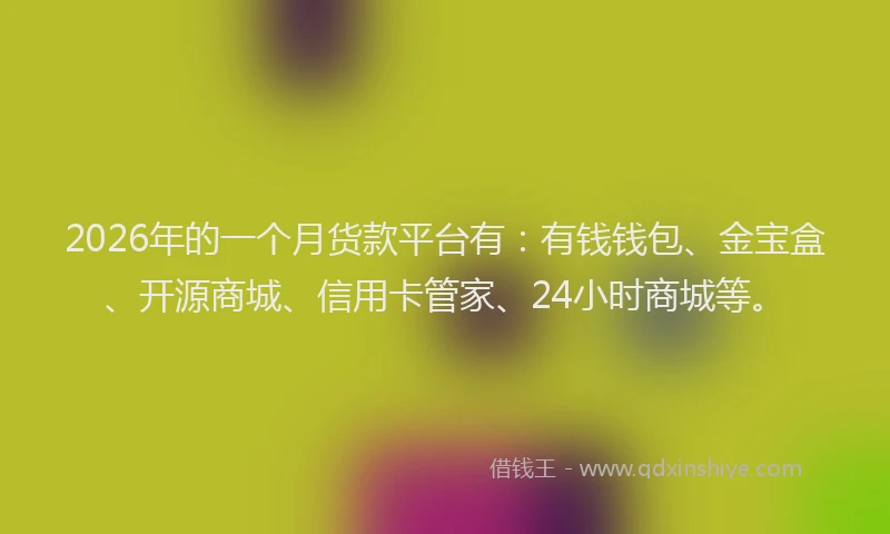 2026年的一个月货款平台有：有钱钱包、金宝盒、开源商城、信用卡管家、24小时商城等。