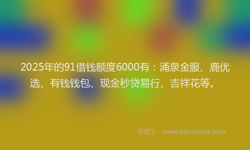 2025年的91借钱额度6000有：涌泉金服、鹿优选、有钱钱包、现金秒贷易行、吉祥花等。