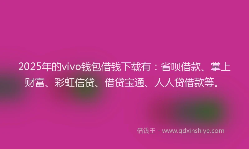 2025年的vivo钱包借钱下载有：省呗借款、掌上财富、彩虹信贷、借贷宝通、人人贷借款等。