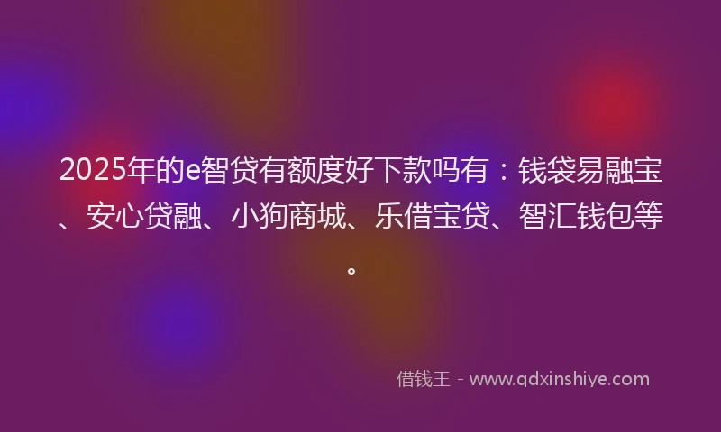 2025年的e智贷有额度好下款吗有：钱袋易融宝、安心贷融、小狗商城、乐借宝贷、智汇钱包等。