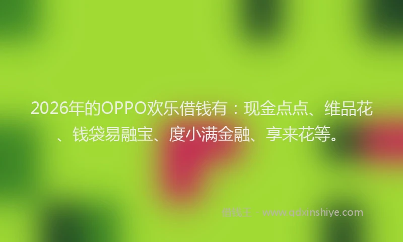 2026年的OPPO欢乐借钱有：现金点点、维品花、钱袋易融宝、度小满金融、享来花等。