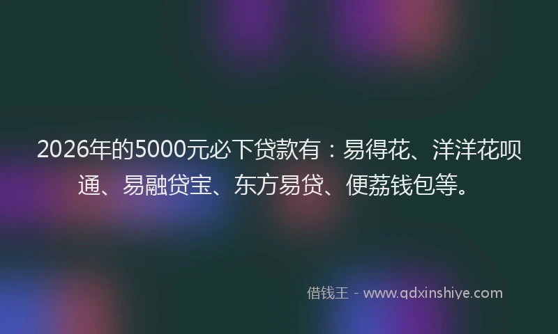 2026年的5000元必下贷款有：易得花、洋洋花呗通、易融贷宝、东方易贷、便荔钱包等。