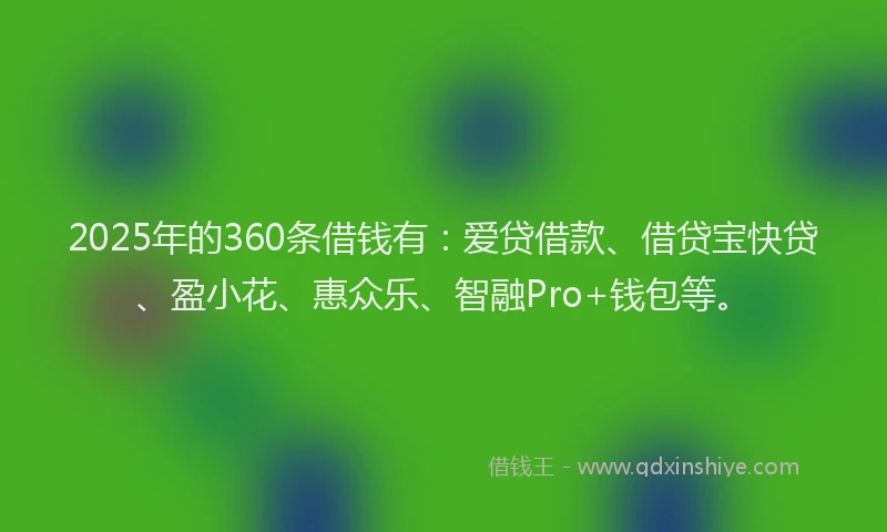 2025年的360条借钱有：爱贷借款、借贷宝快贷、盈小花、惠众乐、智融Pro+钱包等。