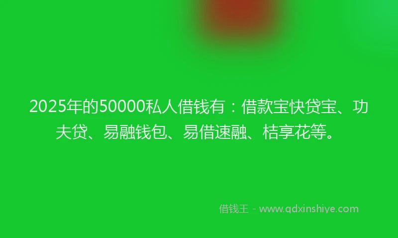 2025年的50000私人借钱有：借款宝快贷宝、功夫贷、易融钱包、易借速融、桔享花等。