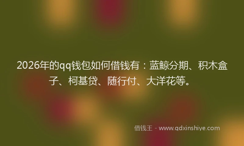 2026年的qq钱包如何借钱有：蓝鲸分期、积木盒子、柯基贷、随行付、大洋花等。