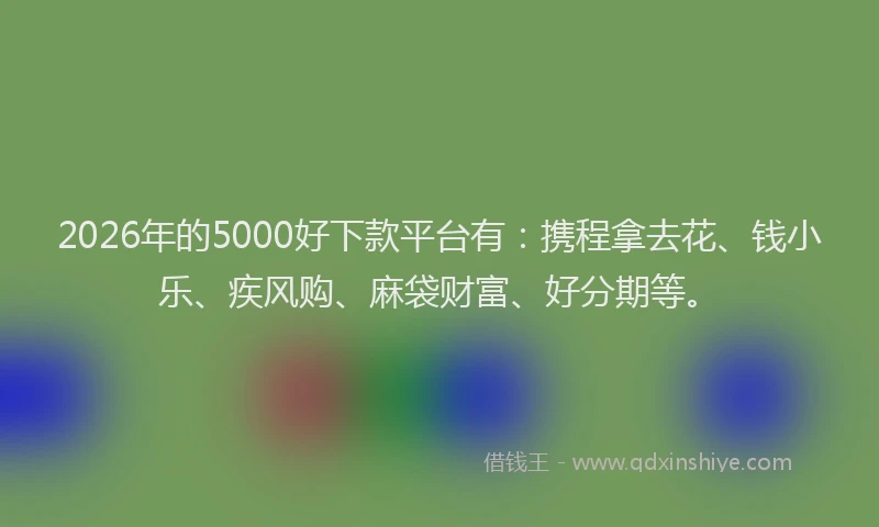 2026年的5000好下款平台有:携程拿去花、钱小乐、疾风购、麻袋财富、好分期等。