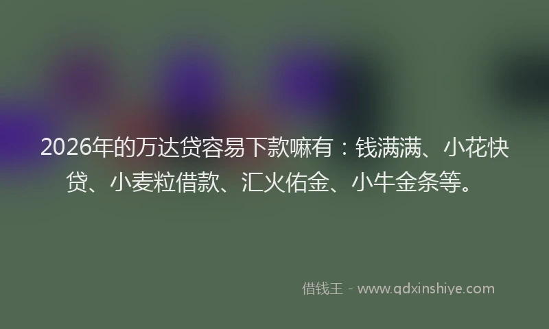2026年的万达贷容易下款嘛有：钱满满、小花快贷、小麦粒借款、汇火佑金、小牛金条等。
