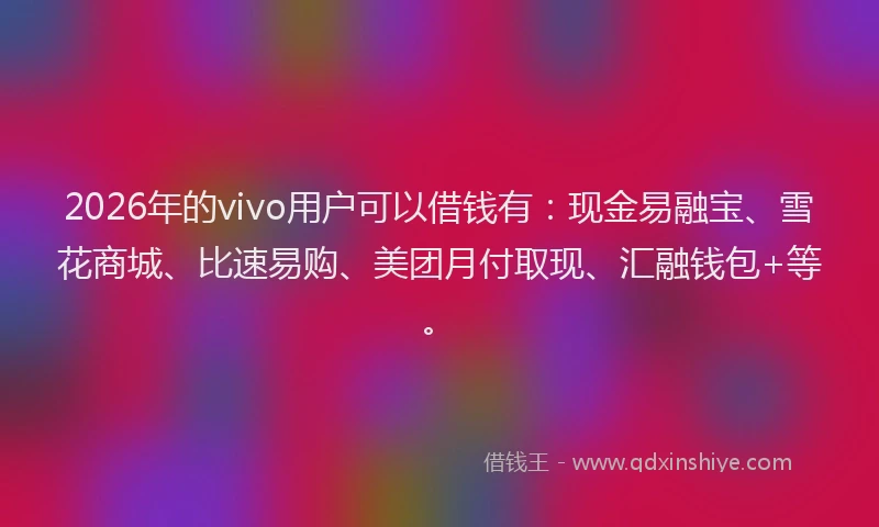 2026年的vivo用户可以借钱有：现金易融宝、雪花商城、比速易购、美团月付取现、汇融钱包+等。