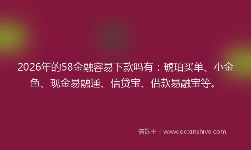 2026年的58金融容易下款吗有：琥珀买单、小金鱼、现金易融通、信贷宝、借款易融宝等。