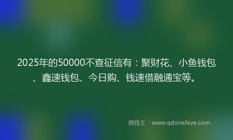 2025年的50000不查征信有:聚财花、小鱼钱包、鑫速钱包、今日购、钱速借融通宝等。