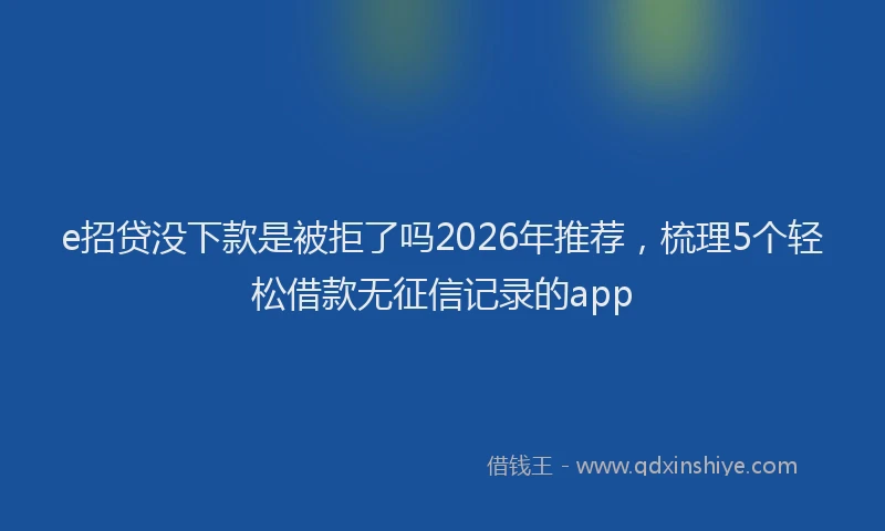 e招贷没下款是被拒了吗2026年推荐，梳理5个轻松借款无征信记录的app