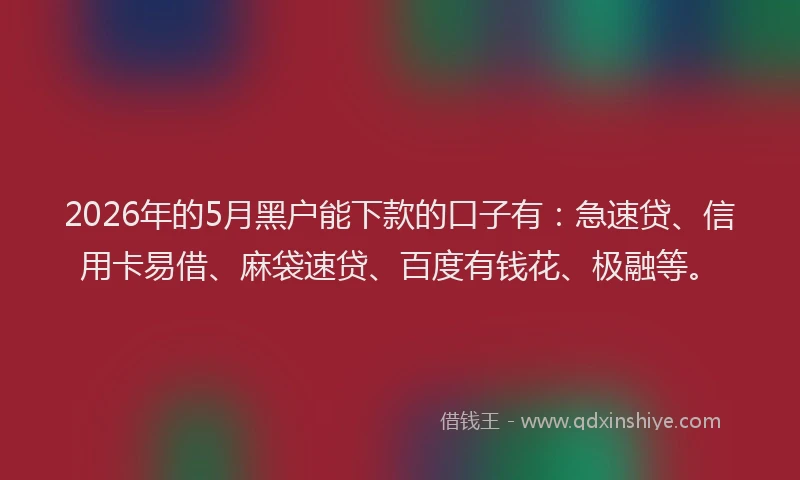2026年的5月黑户能下款的口子有：急速贷、信用卡易借、麻袋速贷、百度有钱花、极融等。
