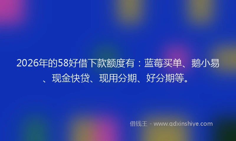 2026年的58好借下款额度有：蓝莓买单、鹅小易、现金快贷、现用分期、好分期等。