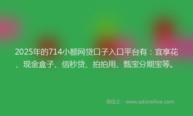 2025年的714小额网贷口子入口平台有：宜享花、现金盒子、信秒贷、拍拍用、甄宝分期宝等。