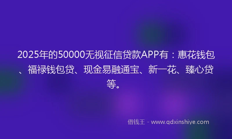 2025年的50000无视征信贷款APP有：惠花钱包、福禄钱包贷、现金易融通宝、新一花、臻心贷等。