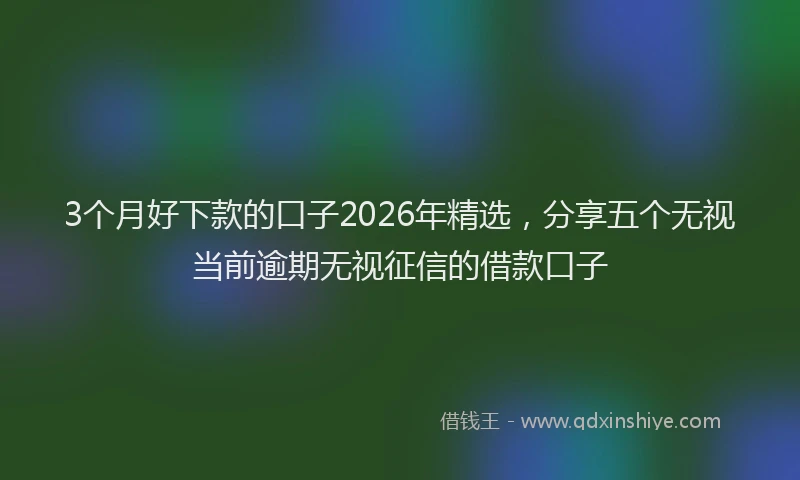 3个月好下款的口子2026年精选，分享五个无视当前逾期无视征信的借款口子
