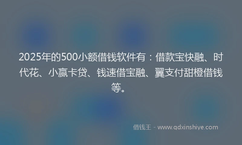 2025年的500小额借钱软件有：借款宝快融、时代花、小赢卡贷、钱速借宝融、翼支付甜橙借钱等。