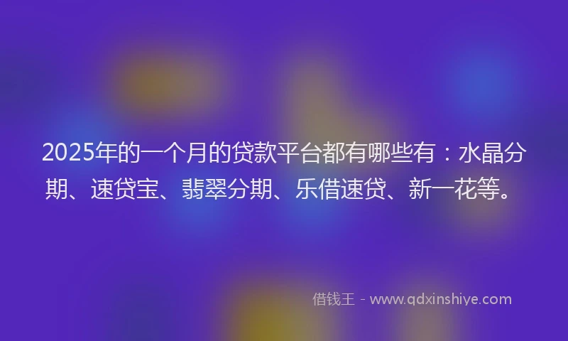 2025年的一个月的贷款平台都有哪些有：水晶分期、速贷宝、翡翠分期、乐借速贷、新一花等。