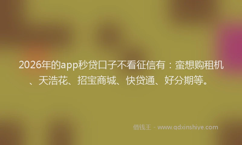 2026年的app秒贷口子不看征信有:蛮想购租机、天浩花、招宝商城、快贷通、好分期等。