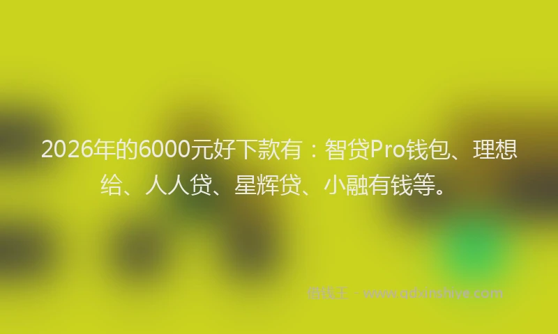 2026年的6000元好下款有：智贷Pro钱包、理想给、人人贷、星辉贷、小融有钱等。